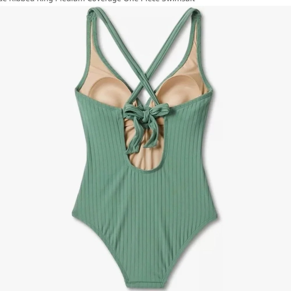 Kona Sol Ribbed O-Ring One Piece Swimsuit Women Size M Green New With Tags